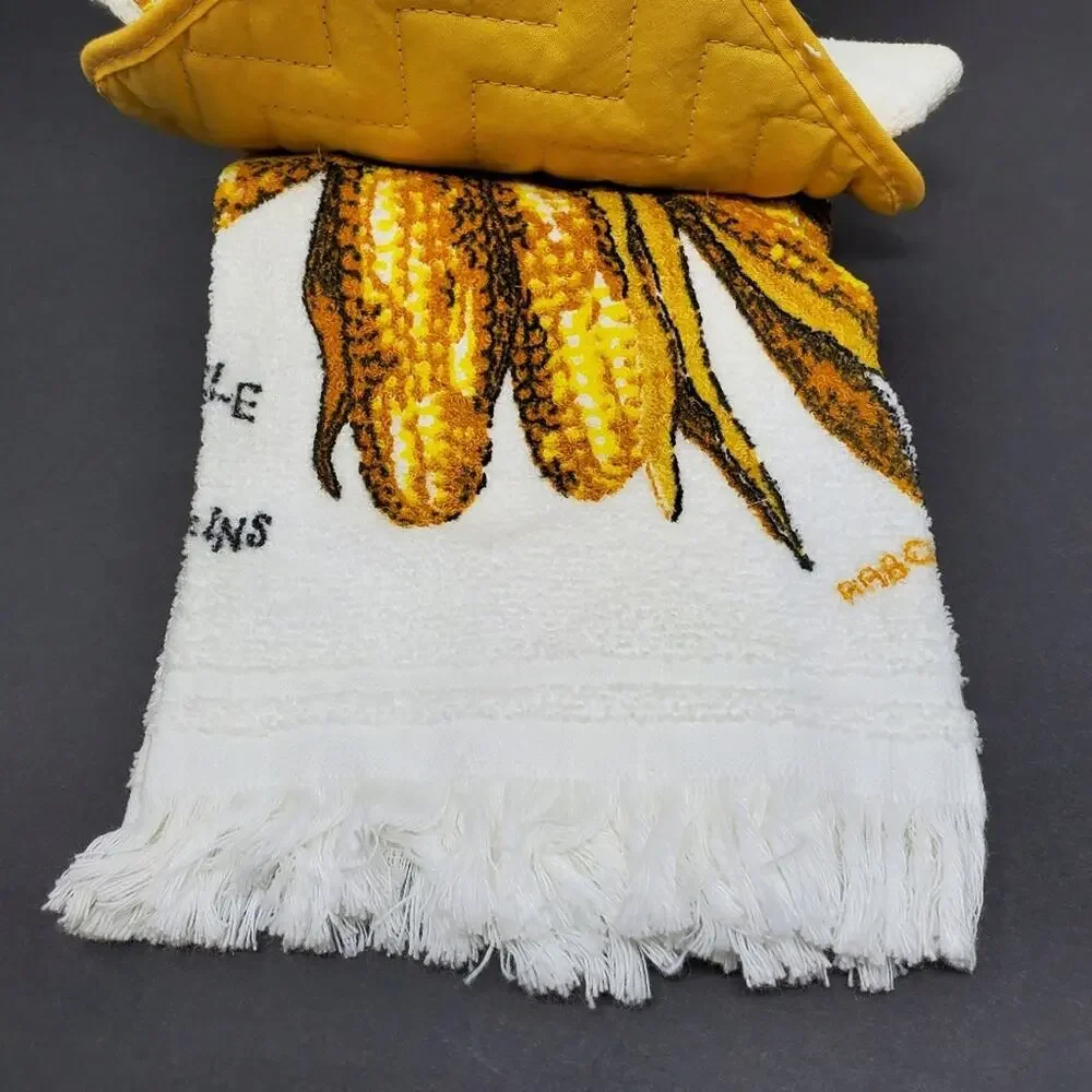 R.A. Briggs & Co 3 Pc Kitchen Ensemble of Corn themed kitchen Linens